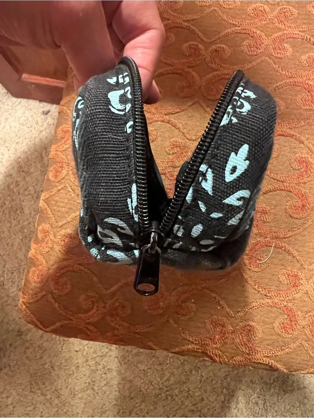 Faded Black and light blue Damask Essential Oil travel Case.
